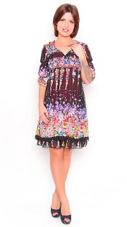 Платье женское оптом, артикул 64957. Женское платье, выполненное из легкой шифоновой ткани и оформленное ярким цветочным рисунком.