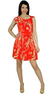 Платье женское оптом, артикул 64960. Стильное женское платье, оформленное в яркую цветочную расцветку.