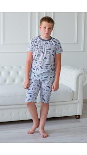 Пижама детская из футболки и бридж из кулирки Саша серый  085700543 оптом. 